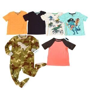Boys 2T Lot - Tops - 6 Items Footed Sleeper Tshirts Dinosaur Camo PJs NWT